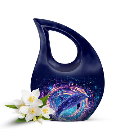 Timeless Blue Dolphin Cremation Urn for Ashes - 10-inch, 200 cu in - Yatskia