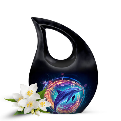 Black Serene Dolphin Memorial Urn for Ashes - 10-inch, 200 cu in - Yatskia