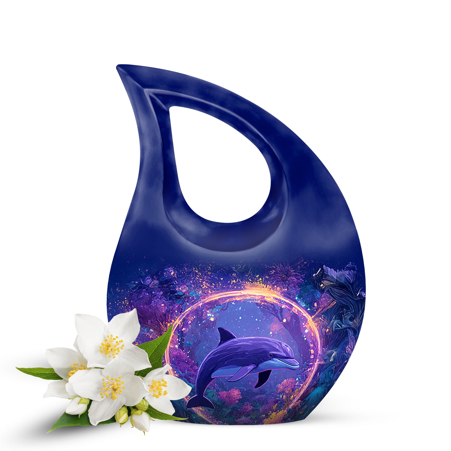 Harmonious Dolphin Cremation Urns for Human Ashes - Blue 10-inch - Yatskia