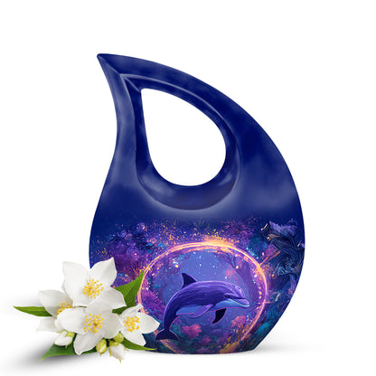 Harmonious Dolphin Cremation Urns for Human Ashes - Blue 10-inch - Yatskia