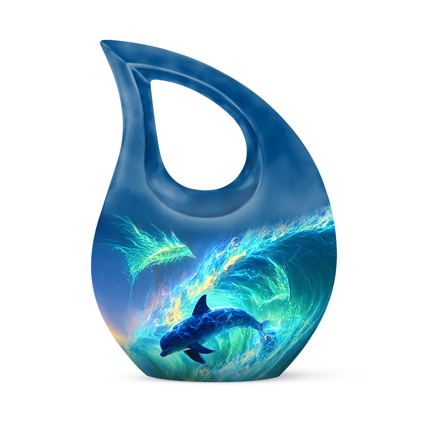 Resplendent Blue Dolphin Cremation Urn for Ashes - 10-inch, 200 cu in - Yatskia