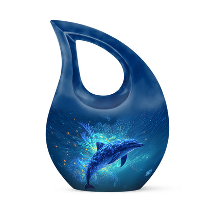 Distinguished Blue Dolphin Cremation Urn for Ashes - 10-inch, 200 cu in - Yatskia