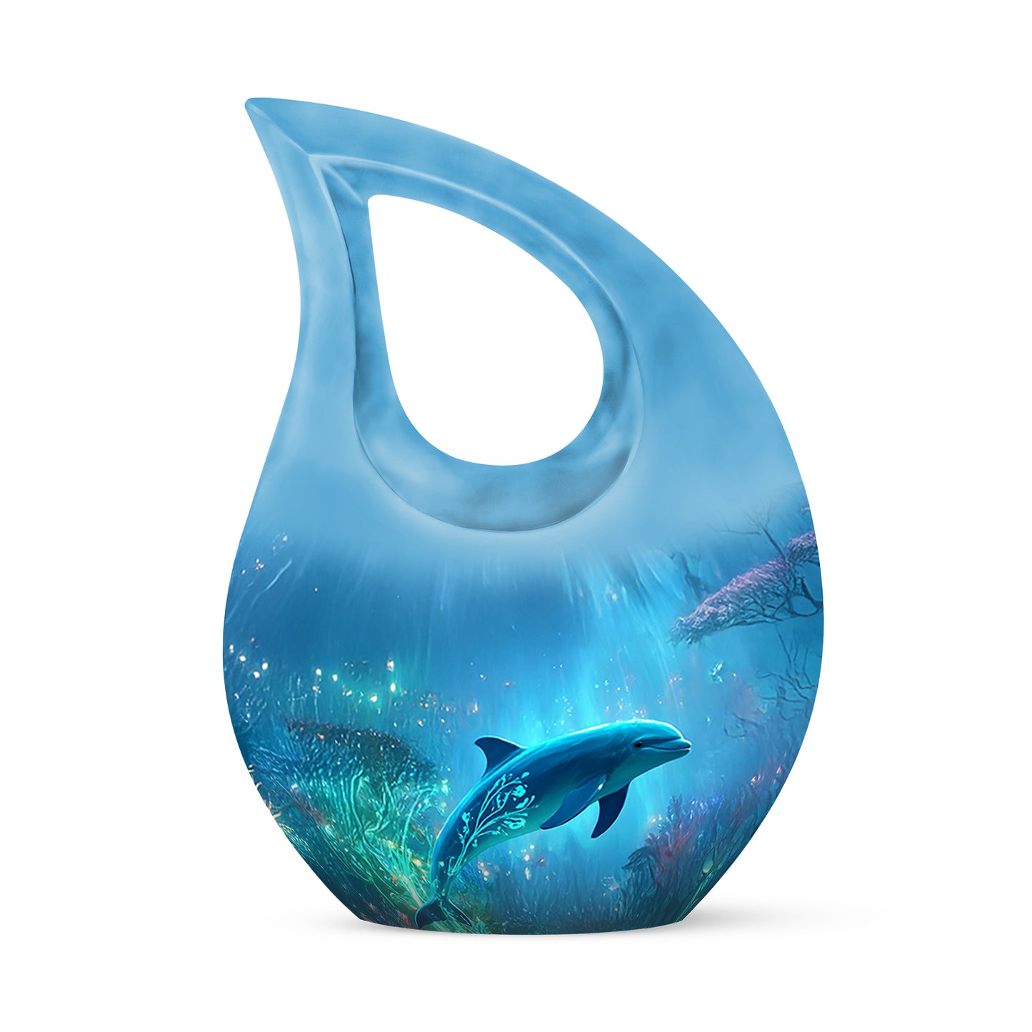 Resplendent Blue Dolphin Cremation Urn for Ashes - 10-inch, 200 cu in - Yatskia