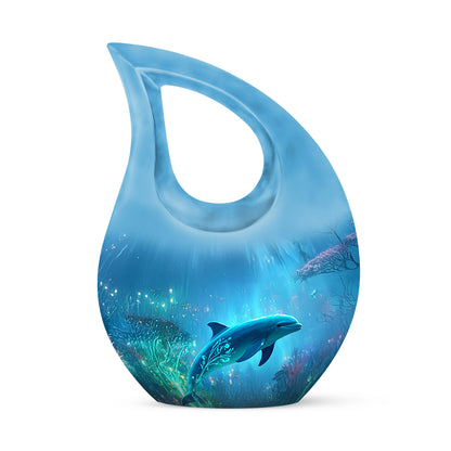 Resplendent Blue Dolphin Cremation Urn for Ashes - 10-inch, 200 cu in - Yatskia