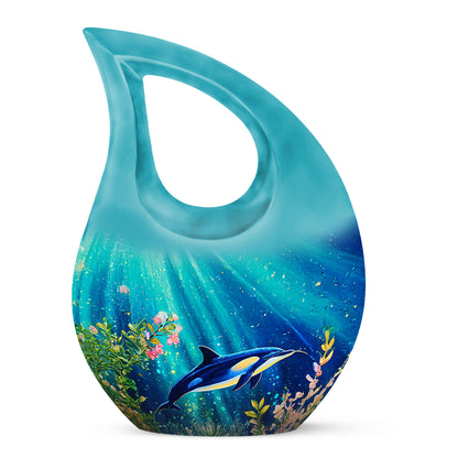 Resplendent Teal Dolphin Cremation Urn for Ashes - 10-inch, 200 cu in - Yatskia
