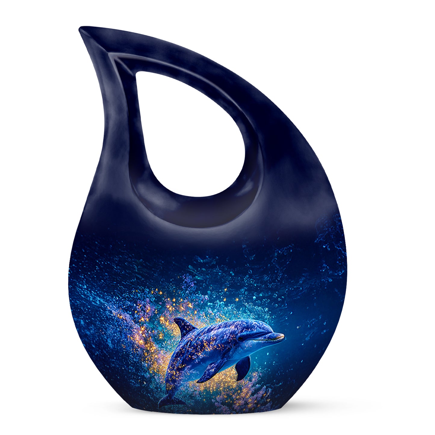 Blue Venerable Dolphin Cremation Urns for Human Ashes - 10-inch, 200 cu in - Yatskia