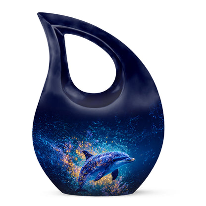 Blue Venerable Dolphin Cremation Urns for Human Ashes - 10-inch, 200 cu in - Yatskia