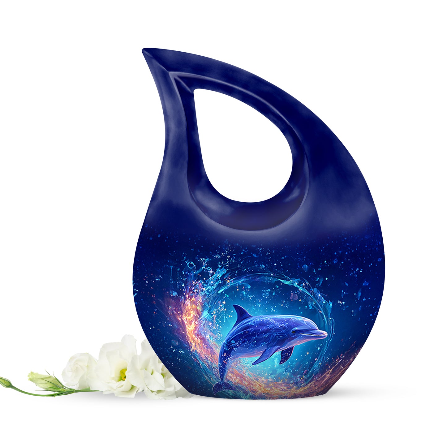 Blue Resounding Dolphin Memorial Urn for Ashes - 10-inch, 200 cu in - Yatskia