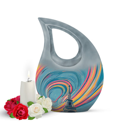 Radiant Eiffel Tower Memorial Cremation Urns - Teal 10-inch, 200 cu in - Yatskia