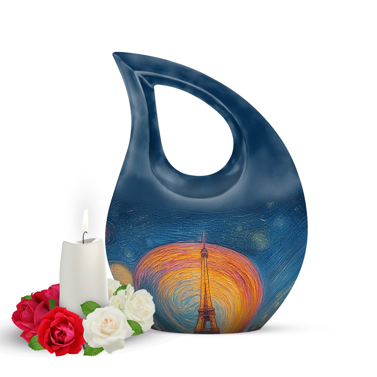 Personalized Elegant Eiffel Tower Cremation Urns - Blue 10-inch, 200 cu in - Yatskia