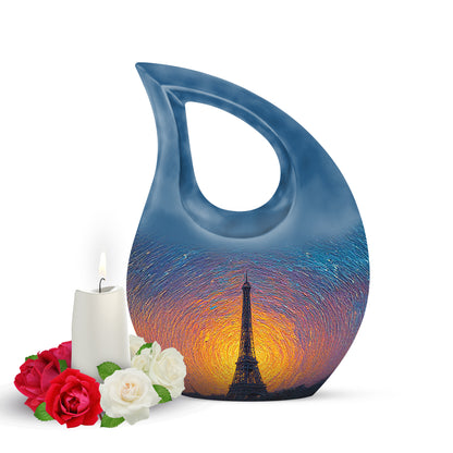 Regal Eiffel Tower Memorial Cremation Urns - Blue 10-inch, 200 cu in - Yatskia