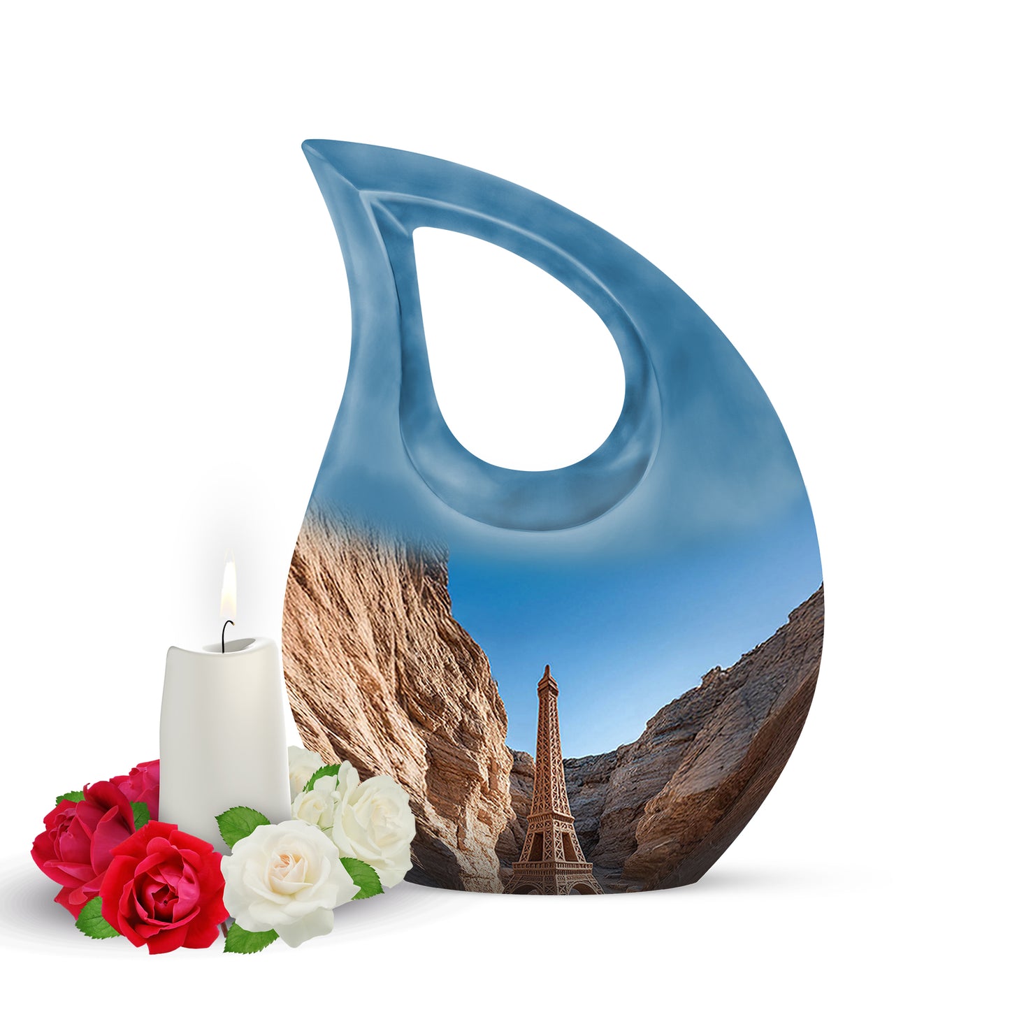 Remarkable Eiffel Tower Memorial Cremation Urns - Blue 10-inch, 200 cu in - Yatskia