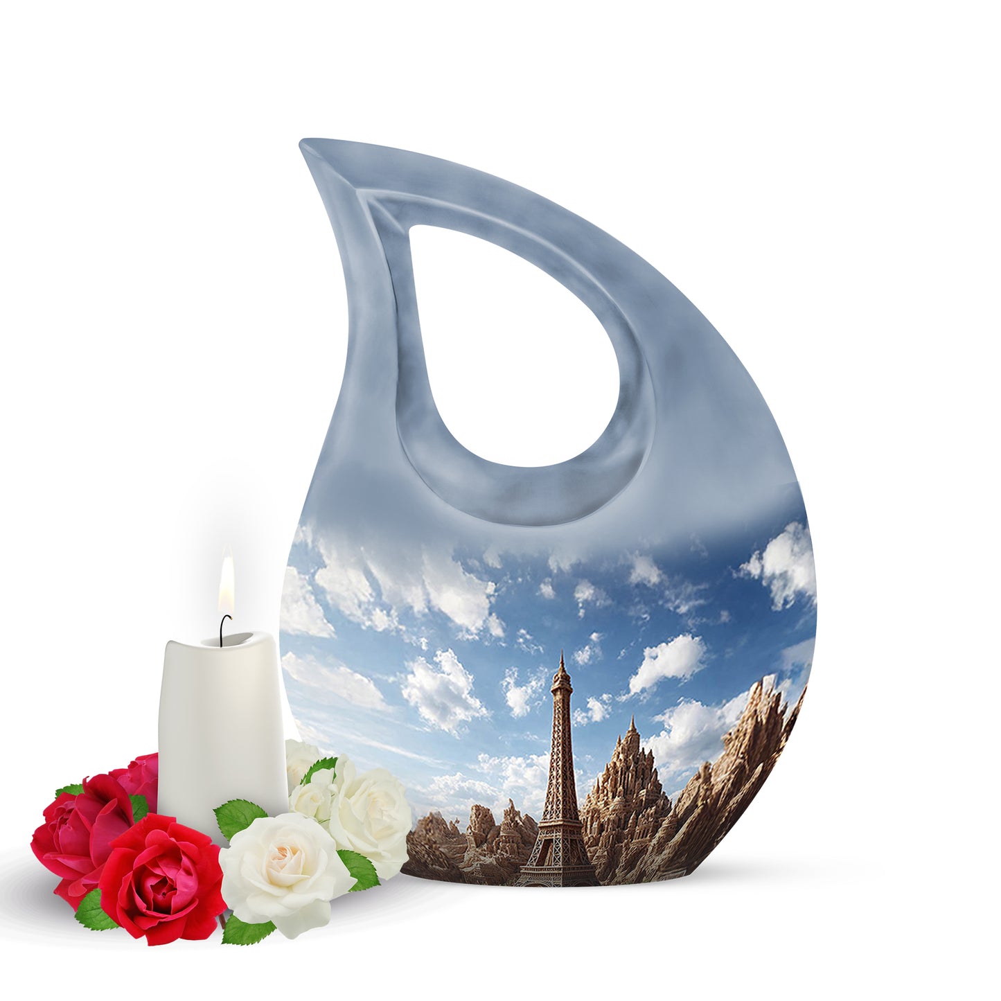 Divine Blue Eiffel Tower Cremation Urn for Ashes - 10-inch, 200 cu in - Yatskia