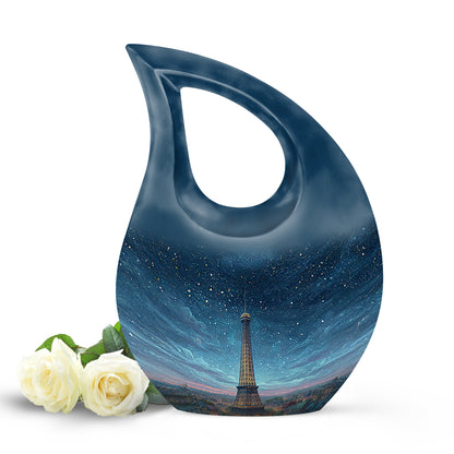 Stunning Blue Eiffel Tower Remembrance Urn for Human Ashes - 10-inch, 200 cu in - Yatskia
