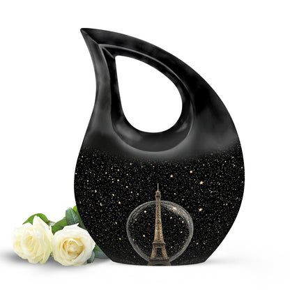 Dignified Black Eiffel Tower Cremation Urn for Ashes - 10-inch, 200 cu in - Yatskia