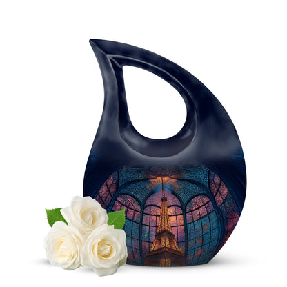 Personalized Blue Eiffel Tower Cremation Urns for Ashes - Transcendent 10-inch - Yatskia