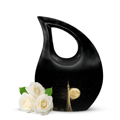 Personalized Eiffel Tower Cremation Urns - Wondrous Black 10-inch, 200 cu in - Yatskia