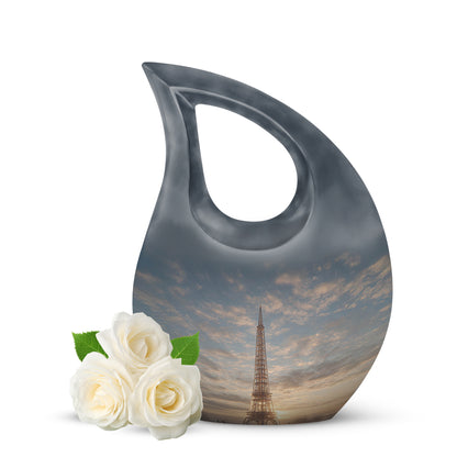 Personalized Eiffel Tower Cremation Urns - Soothing Gray 10-inch, 200 cu in - Yatskia