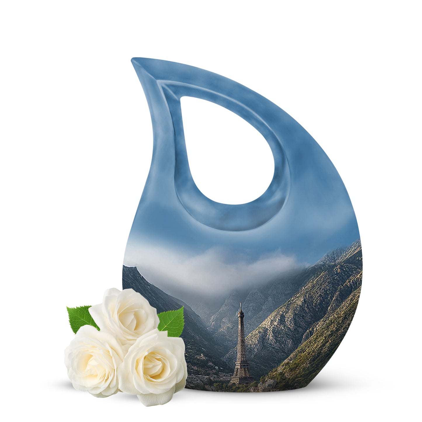 Personalized Eiffel Tower Cremation Urns - Tranquil Blue 10-inch, 200 cu in - Yatskia