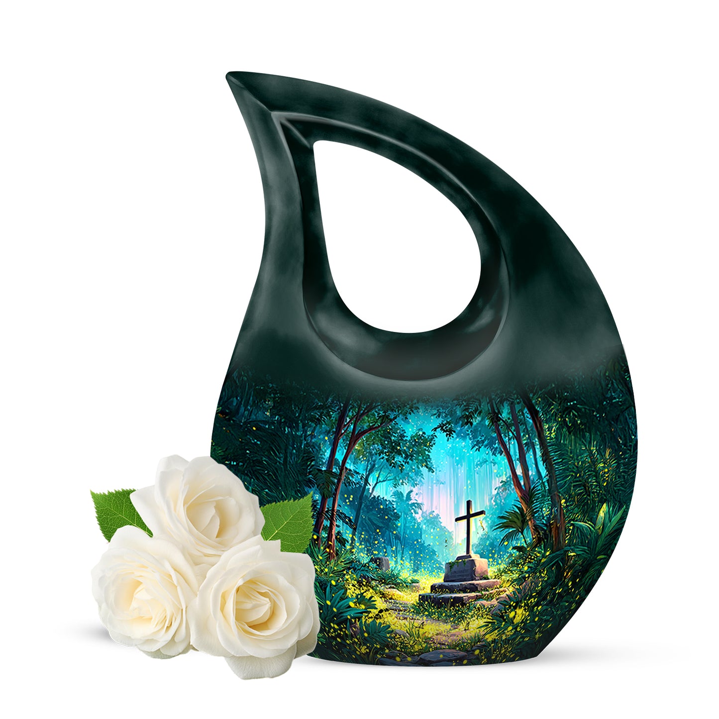 Personalized Teal Steadfast Cross Cremation Urns for Human Ashes - 10-inch, 200 cu in - Yatskia