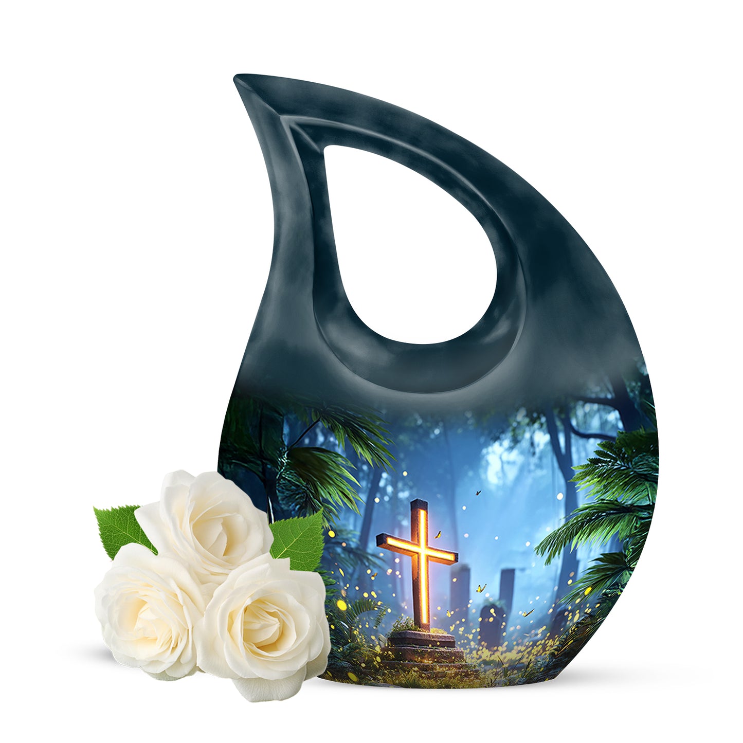 Personalized Seraphic Cross Cremation Urns - Blue 10-inch, 200 cu in - Yatskia