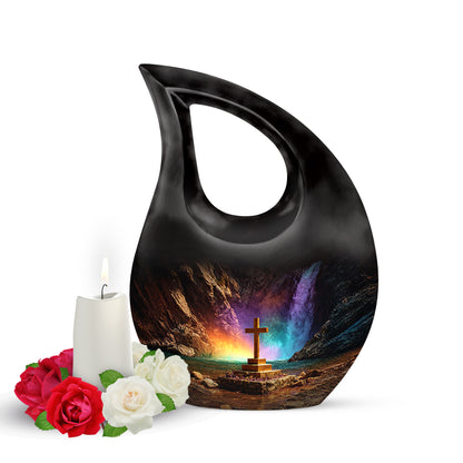 Black Cross Cremation Urns - Opulent Resting Place 10-inch, 200 cu in - Yatskia