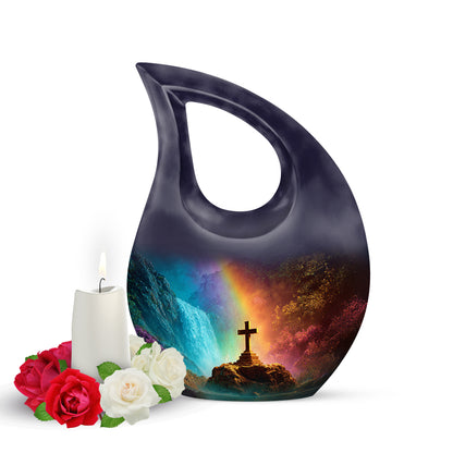 Personalized Refined Cross Cremation Urns - Purple 10-inch, 200 cu in - Yatskia