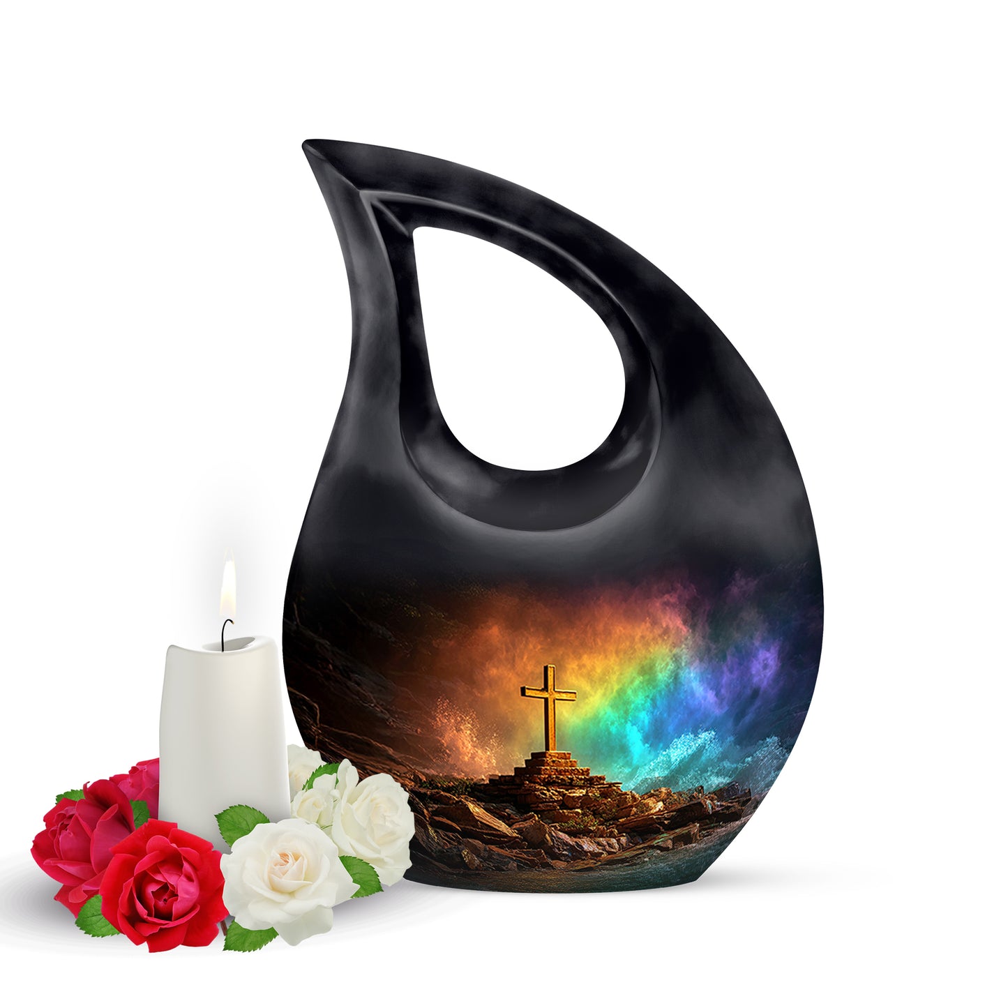 Regal Cross Memorial Cremation Urns - Black 10-inch, 200 cu in - Yatskia
