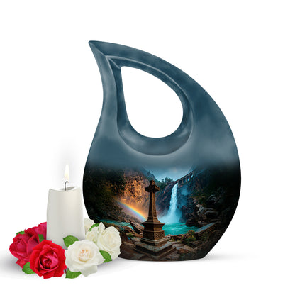 Personalized Blue Steadfast Cross Cremation Urns for Human Ashes - 10-inch, 200 cu in - Yatskia