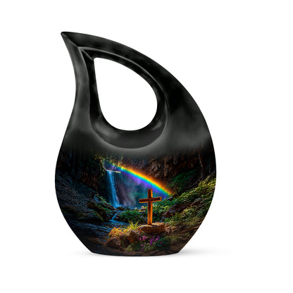 Black Serene Cross Memorial Urn for Ashes - 10-inch, 200 cu in - Yatskia