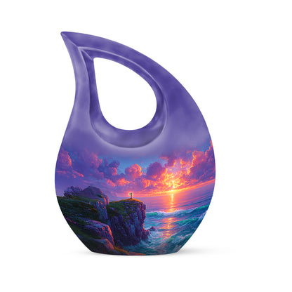 Blue Breathtaking Cross Memorial Urn for Ashes - 10-inch, 200 cu in - Yatskia
