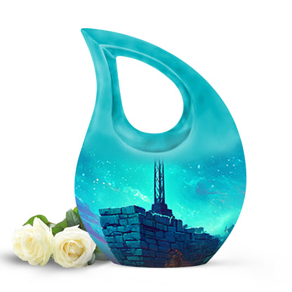 Personalized Blue Steadfast Cross Cremation Urns for Human Ashes - 10-inch, 200 cu in - Yatskia