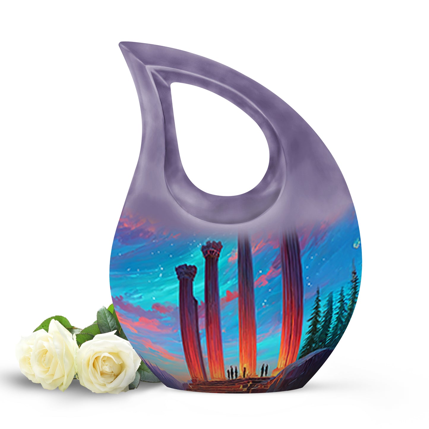 Blue Exquisite Cross Memorial Urn for Ashes - 10-inch, 200 cu in - Yatskia