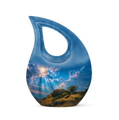 Personalized Magnificent Cross Cremation Urns - Blue 10-inch, 200 cu in - Yatskia