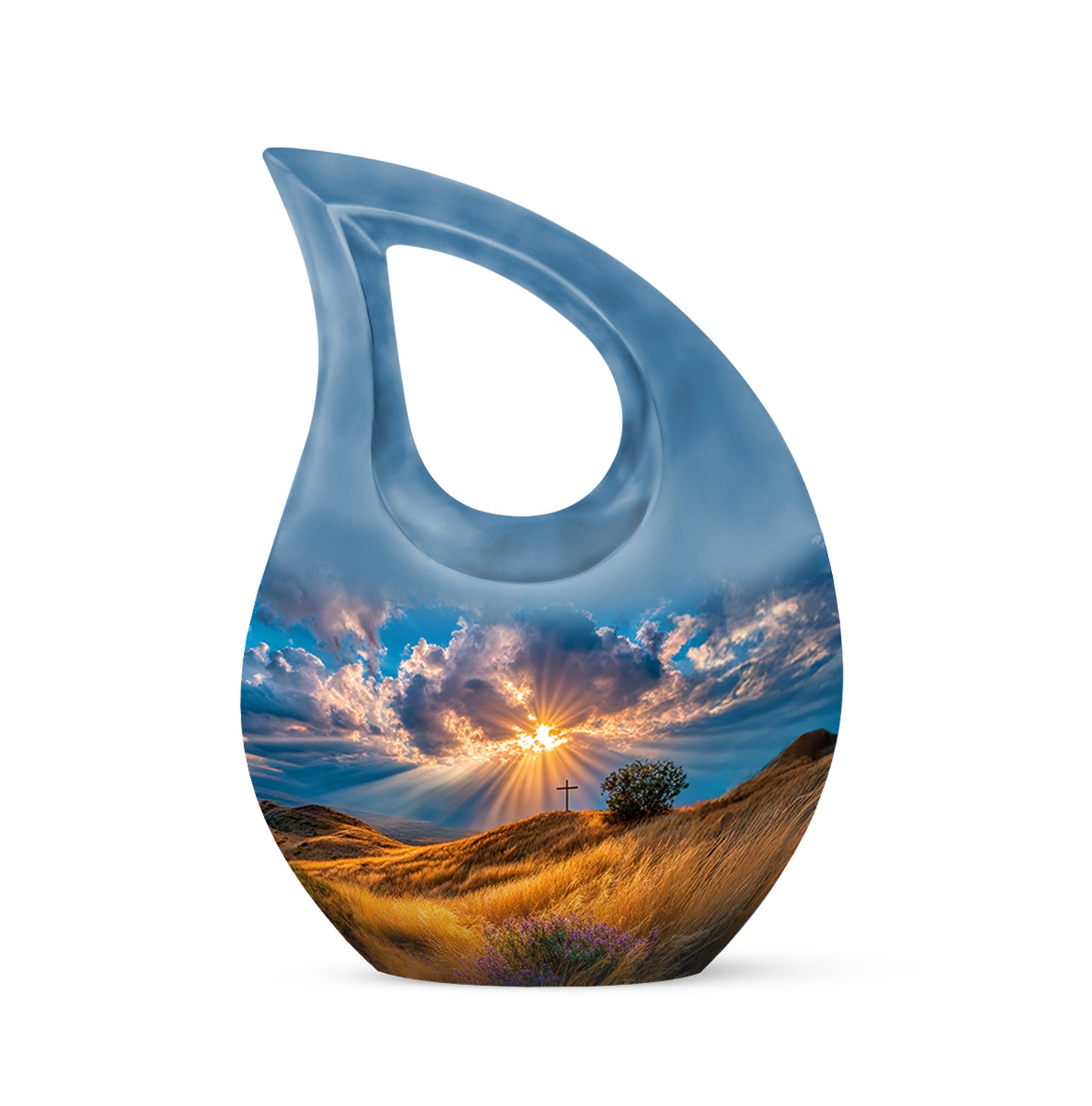 Blessed Cross Cremation Urns for Human Ashes - Blue 10-inch - Yatskia