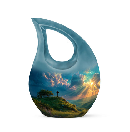 Remarkable Cross Memorial Cremation Urns - Teal 10-inch, 200 cu in - Yatskia