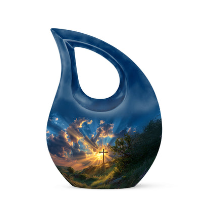 Personalized Refined Cross Cremation Urns - Blue 10-inch, 200 cu in - Yatskia