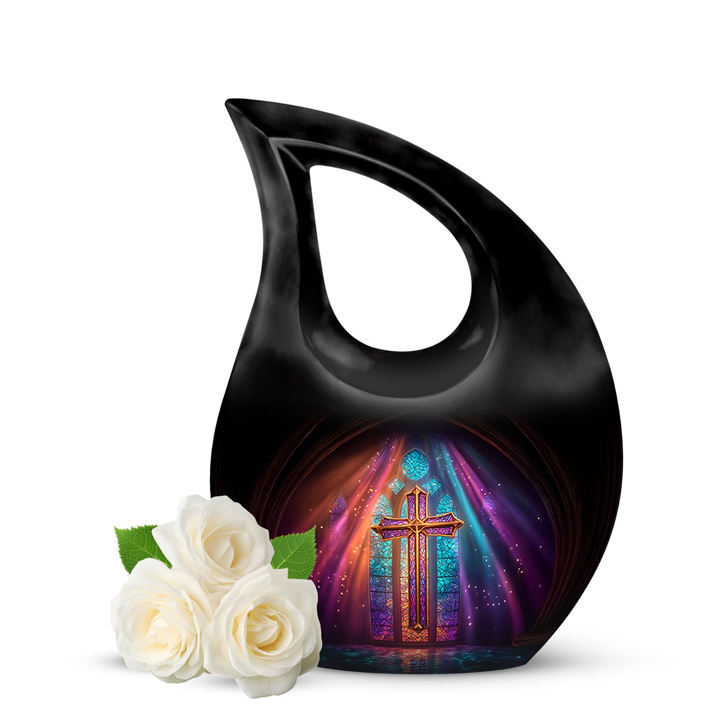 Personalized Eternal Cross Cremation Urns - Black 10-inch, 200 cu in - Yatskia
