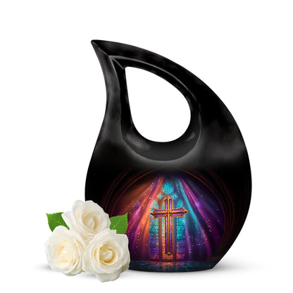 Personalized Eternal Cross Cremation Urns - Black 10-inch, 200 cu in - Yatskia