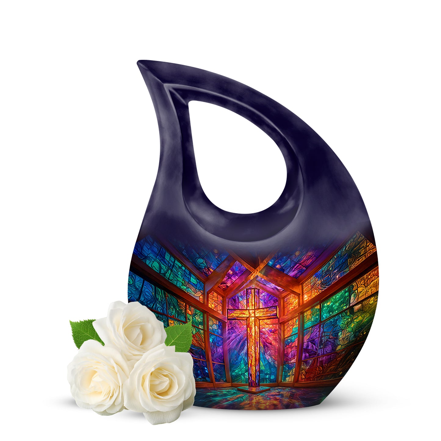 Divine Purple Cross Cremation Urn for Ashes - 10-inch, 200 cu in - Yatskia