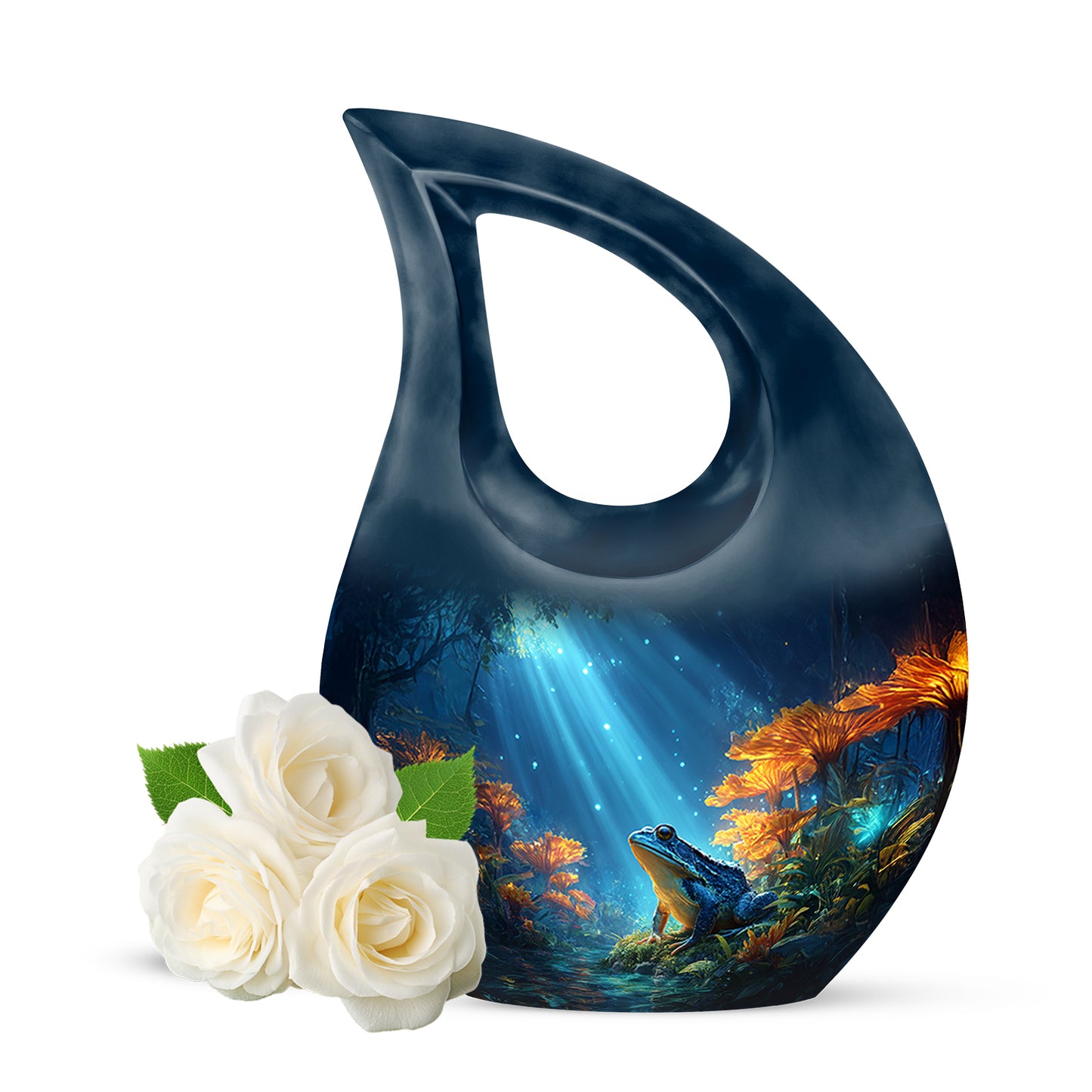 Personalized Blue Cherished Frog Cremation Urns for Human Ashes - 10-inch, 200 cu in - Yatskia