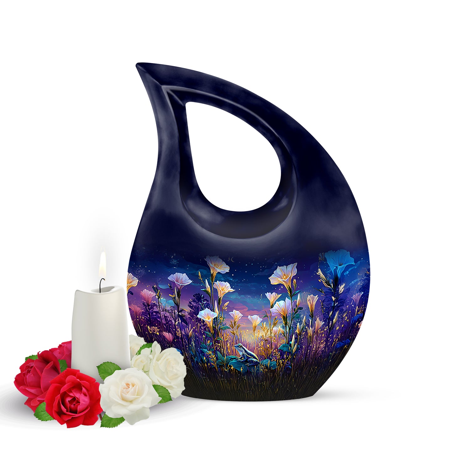 Graceful Blue Frog Comfort Urn for Human Ashes - 10-inch, 200 cu in - Yatskia