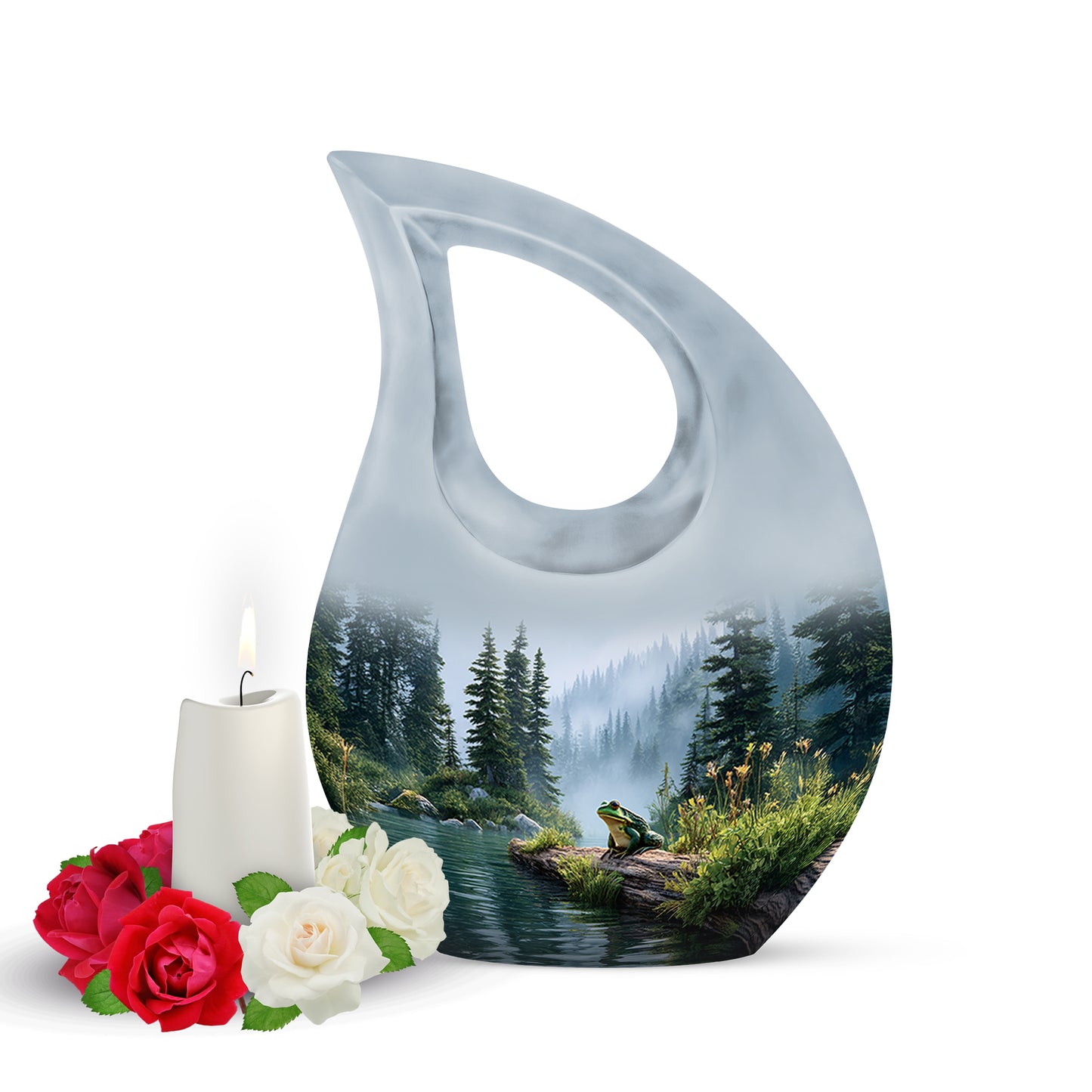 Personalized Silver Frog Cremation Urns for Ashes - Transcendent 10-inch - Yatskia