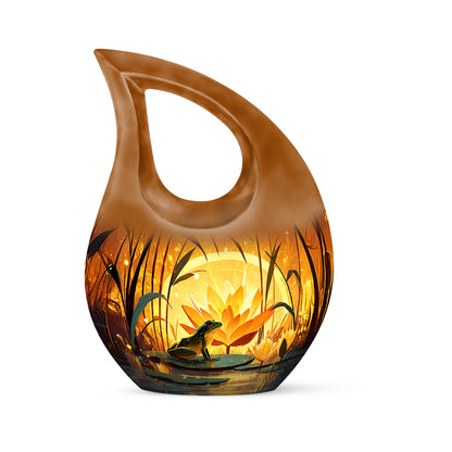 Gold Frog Cremation Urns - Opulent Embrace 10-inch, 200 cu in - Yatskia