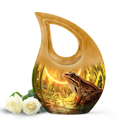 Personalized Frog Cremation Urns - Pristine Gold 10-inch, 200 cu in - Yatskia