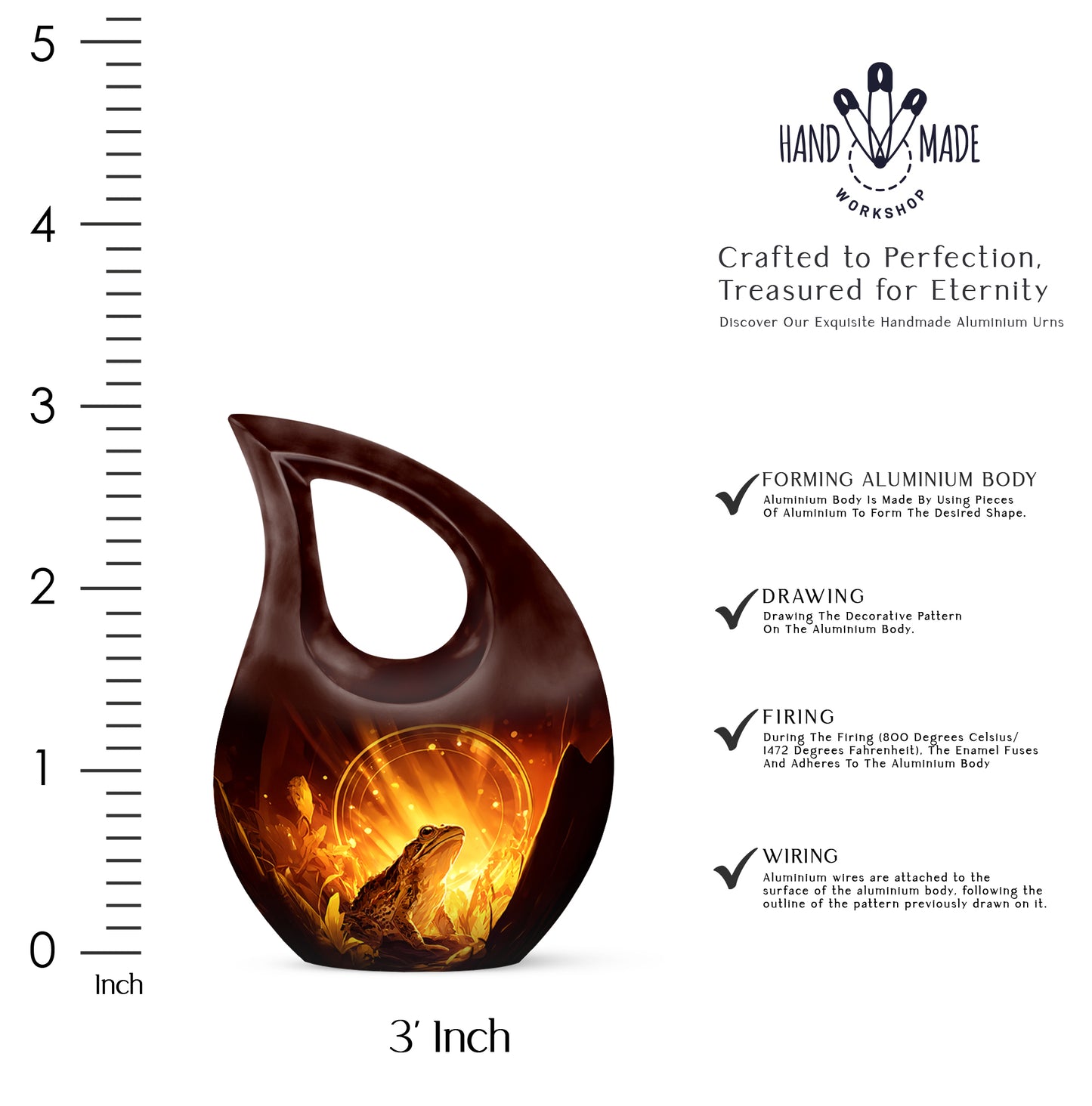 Champagne Gold Frog Cremation Urn back view with polished surface - cross and frog combined in spiritual memorial design - mini keepsake memorial for portion of cremation ashes