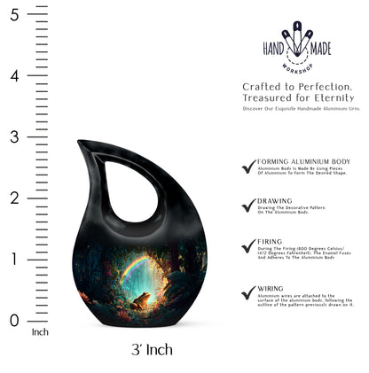 Dark Black Frog Cremation Urn back view with polished surface - faith-inspired cross-drop urn with frog pattern - mini keepsake memorial for portion of cremation ashes