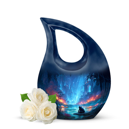 Personalized Seraphic Frog Cremation Urns - Blue 10-inch, 200 cu in - Yatskia
