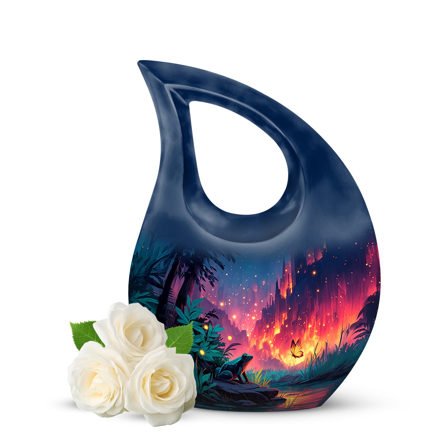 Luminous Blue Frog Sentinel Urn for Human Ashes - 10-inch, 200 cu in - Yatskia