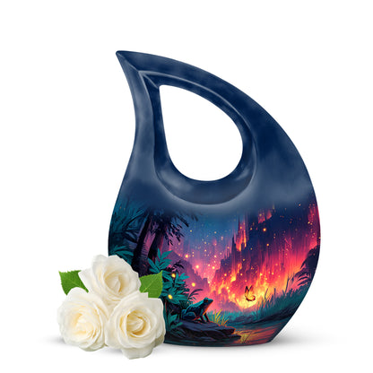 Luminous Blue Frog Sentinel Urn for Human Ashes - 10-inch, 200 cu in - Yatskia